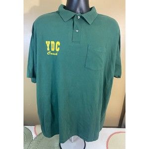 Vintage Hanes Activewear Single Stitch With Pocket Green Polo YDC Coach Sz XL